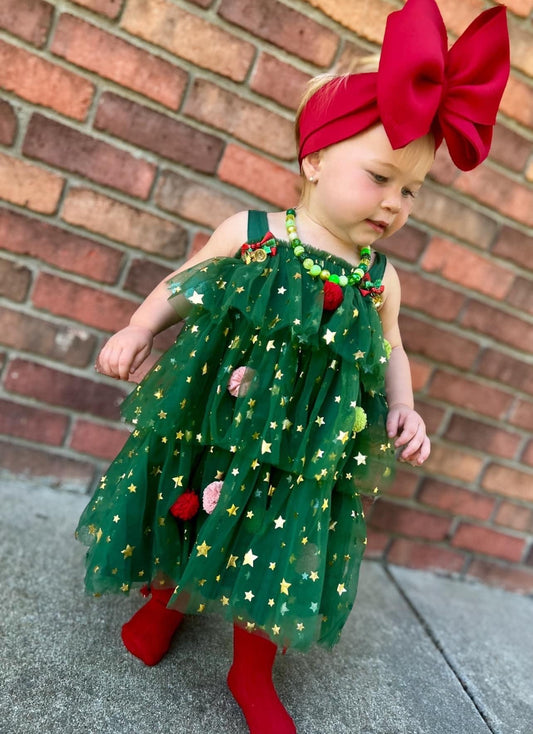 Holiday Pom Pom Tiered Dress