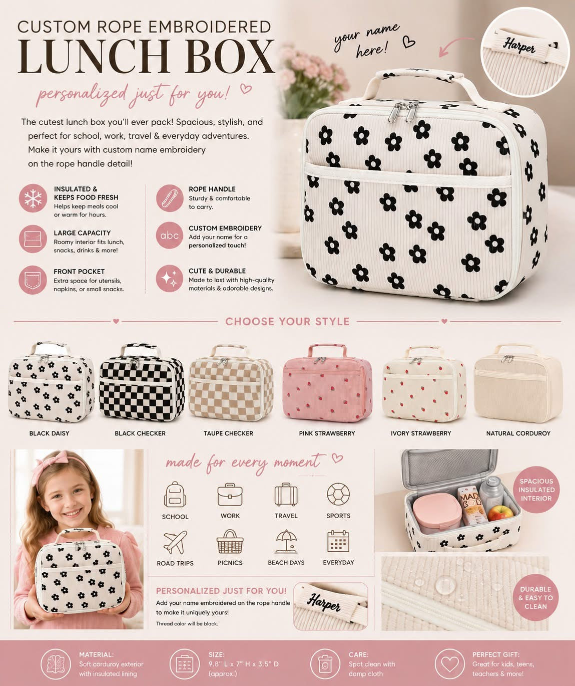 Custom embroidered lunch box