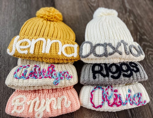 Custom Rope Embroidered Pompom Hats