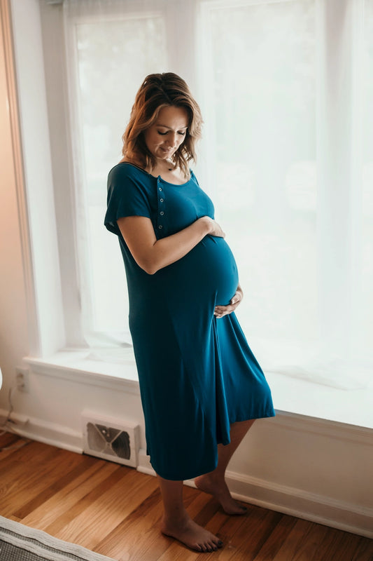 Blue Maternity Nursing Gown