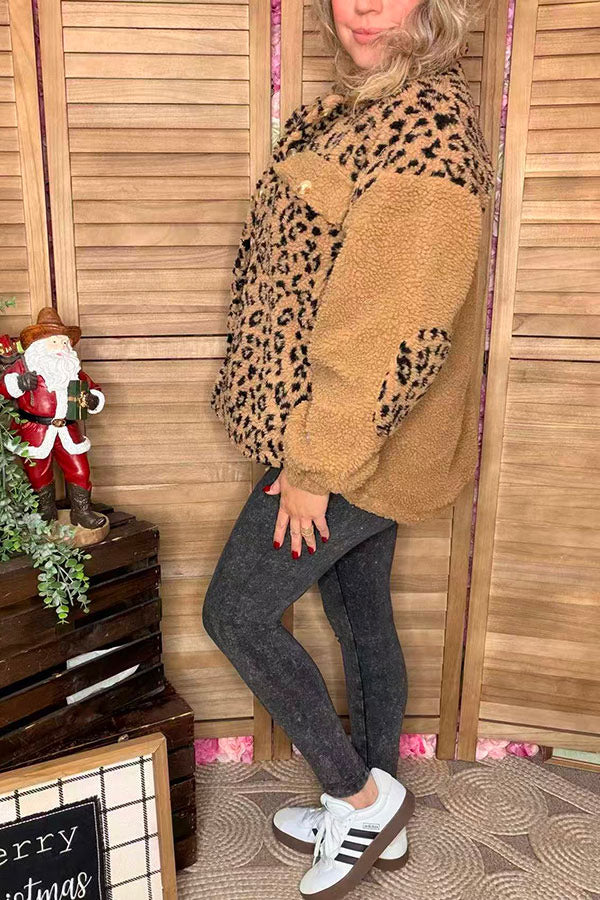 Leopard Sherpa Women's Jacket W/ Pockets