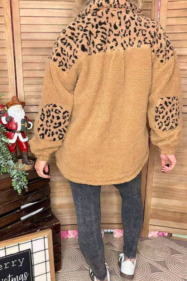 Leopard Sherpa Women's Jacket W/ Pockets