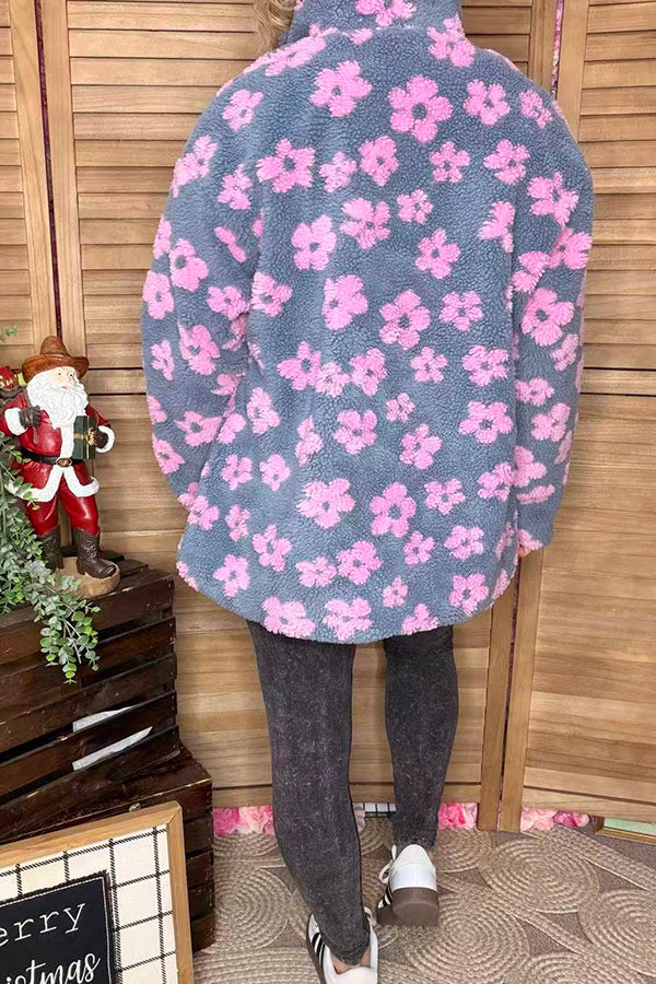 Pink & Grey Floral Sherpa Women's Jacket
