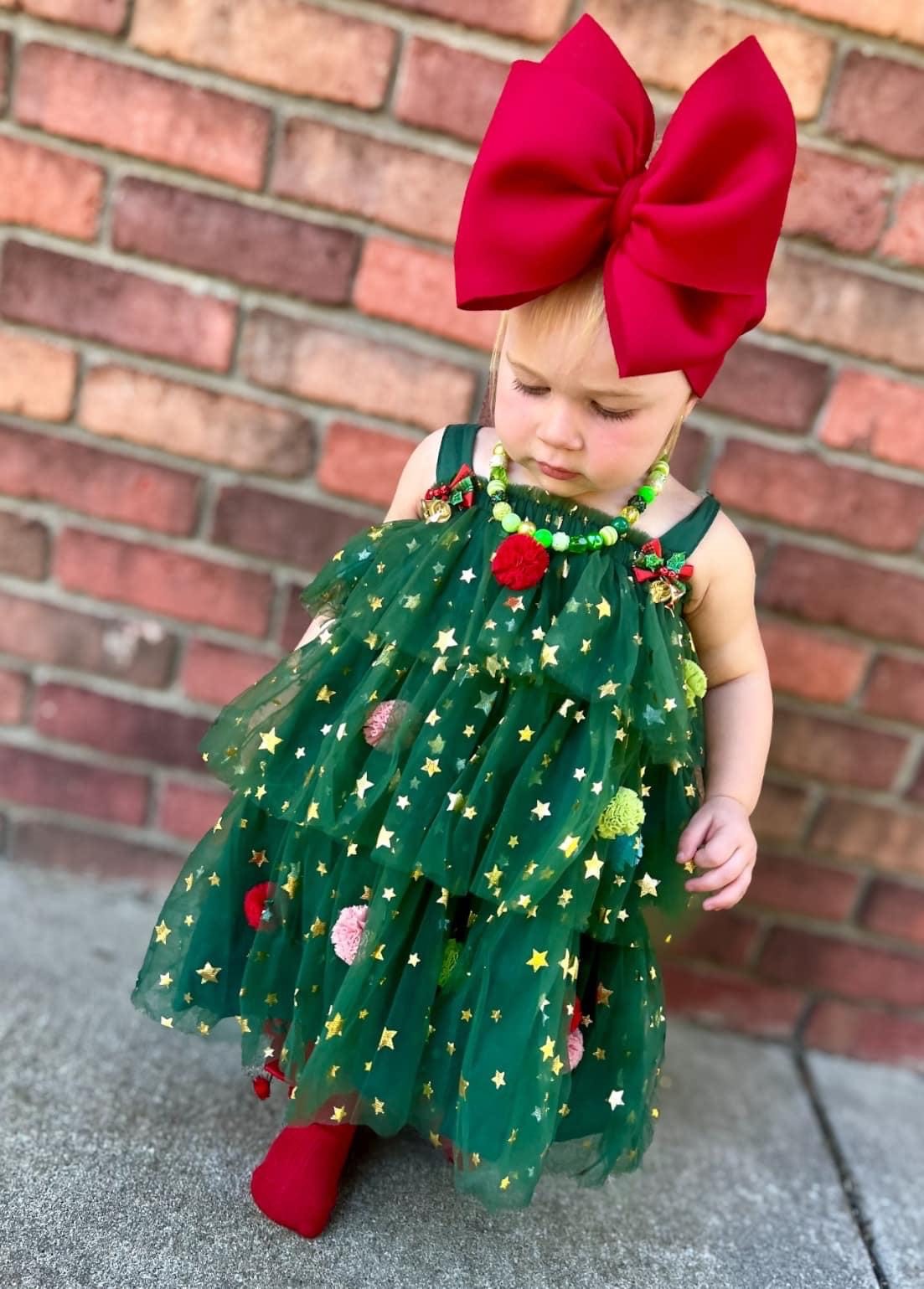 Holiday Pom Pom Tiered Dress