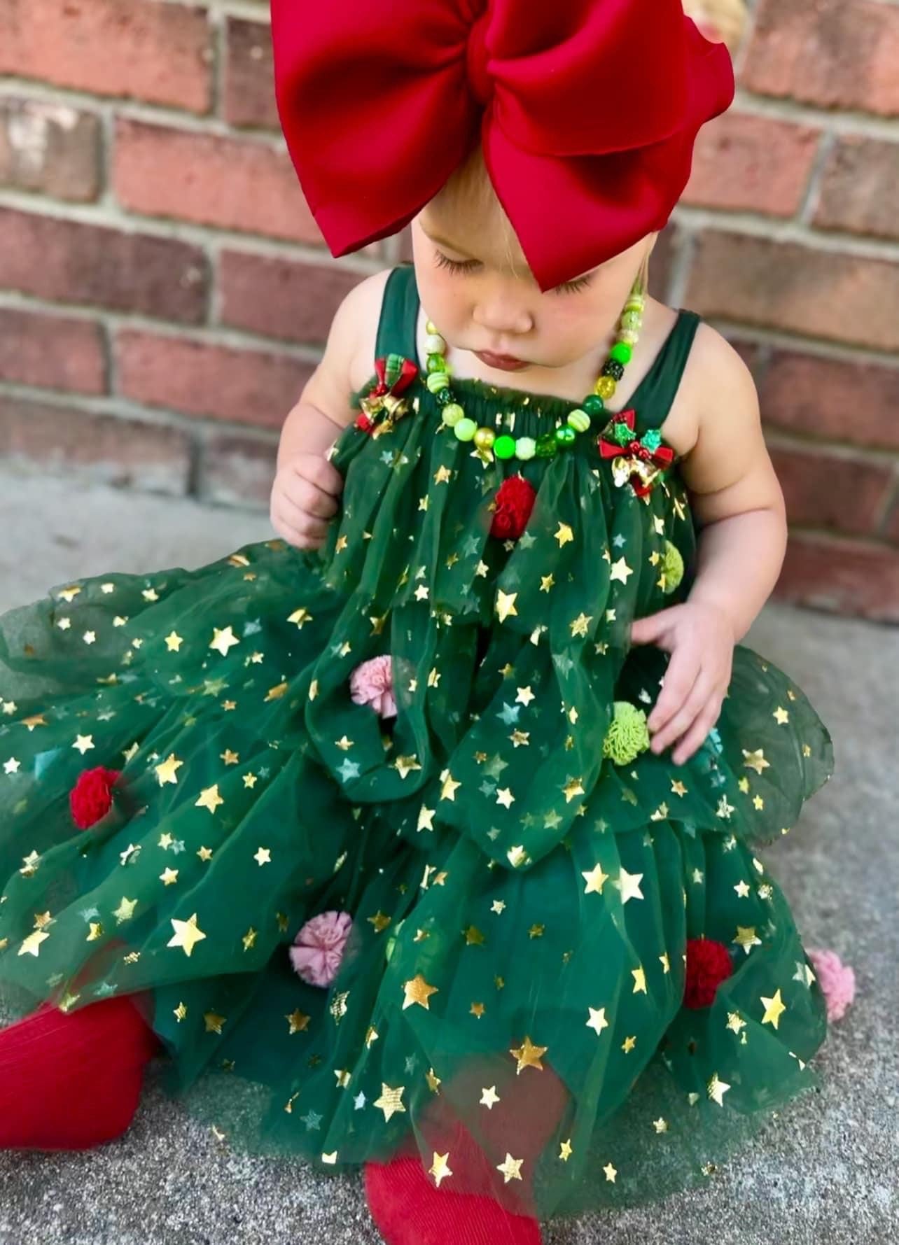 Holiday Pom Pom Tiered Dress