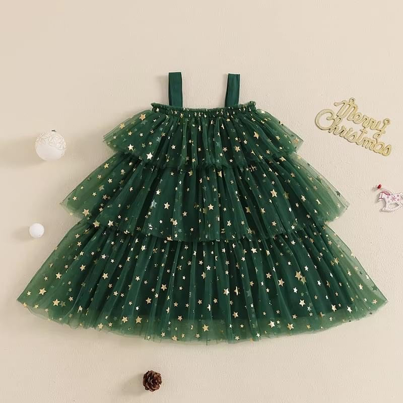 Holiday Pom Pom Tiered Dress